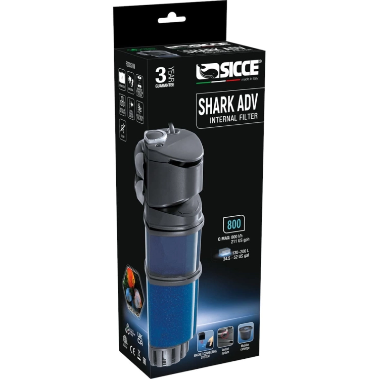 Sicce Shark ADV 800 - Filtr wewnętrzny do akwarium 130-200L