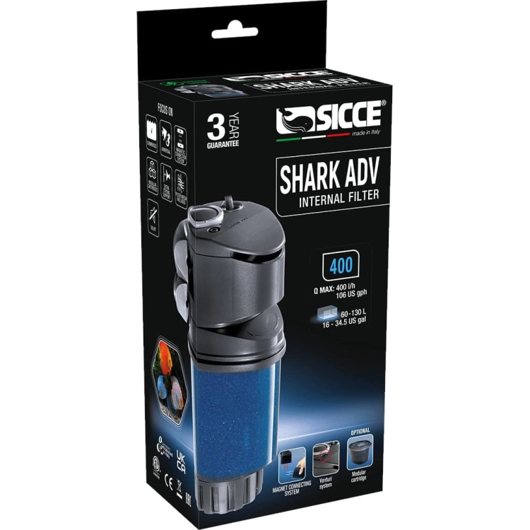 Sicce Shark ADV 400 - Filtr wewnętrzny do akwarium 60-130L