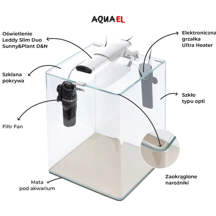 Aquael OptiBent 30 Zestaw akwarium biały LED D&N + gratisy