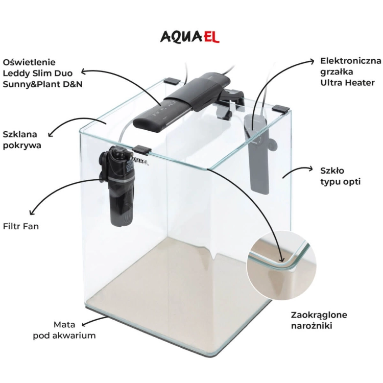 Aquael OptiBent 30 Zestaw akwarium czarny LED D&N + gratisy
