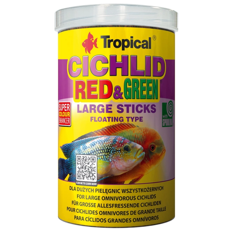 Tropical Cichlid Red&Green Large Sticks 1000ml Pokarm dla pielęgnic