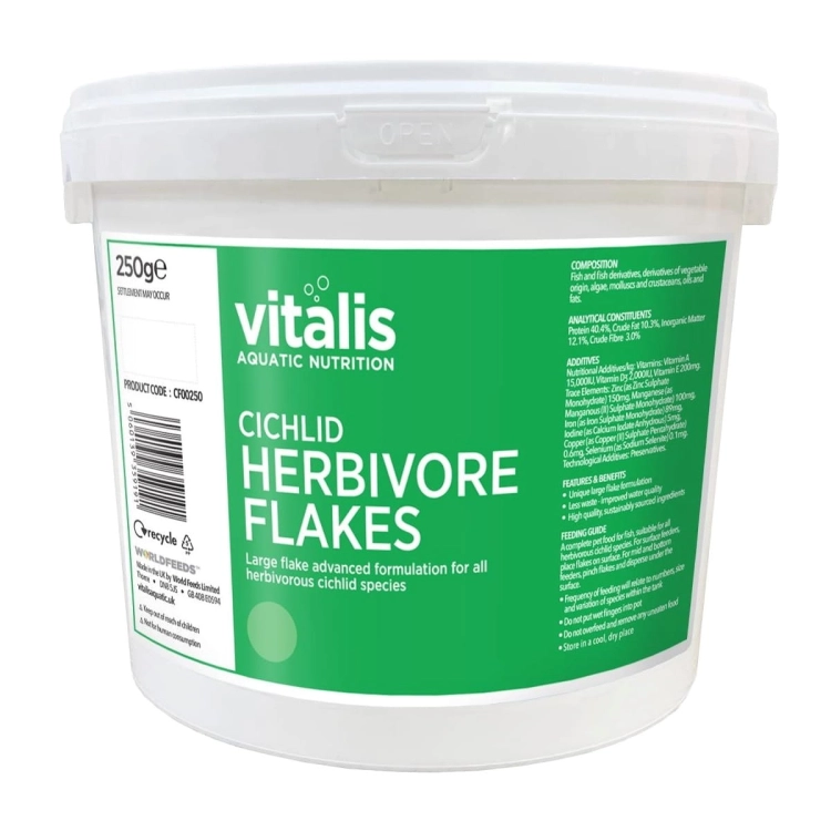 Vitalis Cichlid Herbivore Flakes 250g Pokarm dla ryb płatki