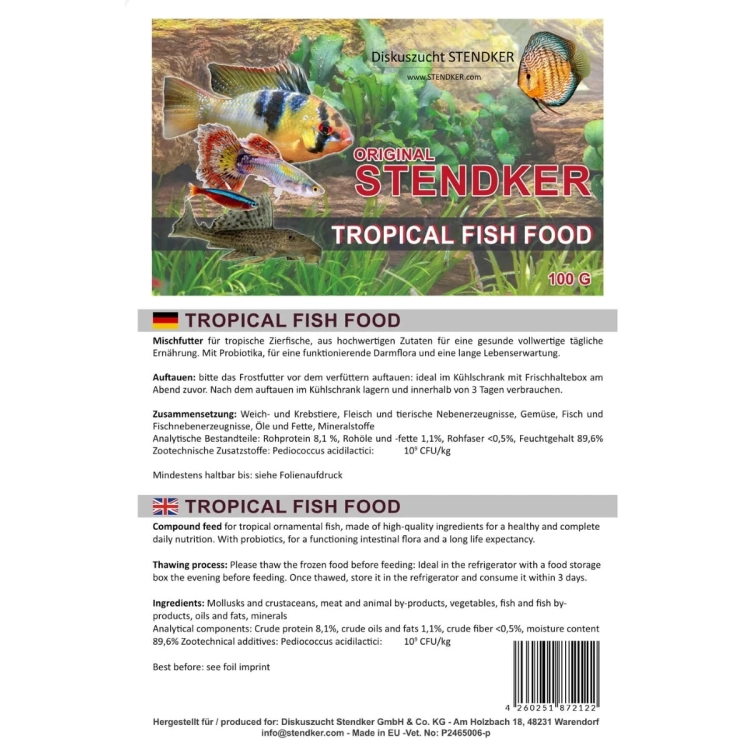 Stendker Tropical Fish Food 100g mrożony pokarm dla akwariowych ryb słodkowodnych